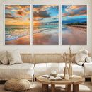 Sunset Beach Canvas Wall Art – Tropical Triptych Seascape