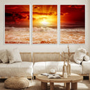 Red Sunset Ocean Beach Canvas Wall Art Beach Canvas, Coastal