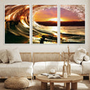 Golden Wave Sunset Triptych Canvas Art, Giclee Canvas Print by MyGreatCanvas | Canvas Wall Art Prints | Photo Prints & Wall Decor