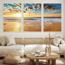 Golden Sunset Beach Print Canvas Wall Art, Giclee Canvas