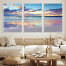Tranquil Pastel Sunset Beach Triptych Canvas Art, Soothing