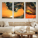 Surf Wave Sunset Canvas Wall Art Print, 3-Panel Ocean