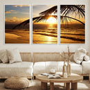 Golden Tropical Beach Sunset Canvas Triptych, Coastal Palm by MyGreatCanvas | Canvas Wall Art Prints | Photo Prints & Wall Decor