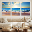 Tropical Beach Sunset Canvas Art, Ocean Waves and Sandy