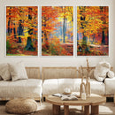 Autumn Red Forest Triptych Canvas Wall Art Print, Forest
