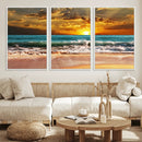 Golden Sunset Beach Canvas Wall Art – Triptych Seascape by MyGreatCanvas | Canvas Wall Art Prints | Photo Prints & Wall Decor