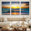 Vibrant Ocean Sunrise Over Golden Beach Waves, Giclee Canvas