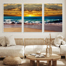 Ocean Sunrise Over Golden Beach Waves, Giclee Canvas Wall
