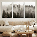 Foggy Mountain Wall Art | 3-Panel Foggy Forest and Mountain