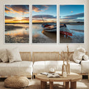 Small Boat At The Beach Sunset Wall Art, Boat Sunset Wall