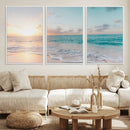 Tranquil Ocean Beach Sunset Canvas Wall Art | 3-Panel