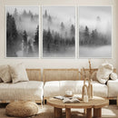 Foggy Misty Forest Canvas Wall Art – Black and White