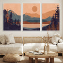 Modern Boho Sunset Canvas Print, Mountain Landscape Triptych