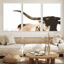 Texas Longhorn Wall Art Canvas Print | 3-Panel Large