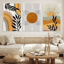 Modern Boho Sun and Leaf Abstract Art – 3-Panel Giclée by MyGreatCanvas | Canvas Wall Art Prints | Photo Prints & Wall Decor