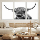 Grayscale Scottish Highland Cow Cattle Art Print Farmhouse by MyGreatCanvas | Canvas Wall Art Prints | Photo Prints & Wall Decor