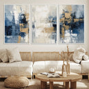 Modern Abstract Canvas Wall Art in Blue and Gold Tones |