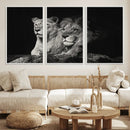 Lion Couple Wall Art Canvas Print – Elegant Black and White