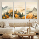Abstract Watercolor Mountains and Trees Autumn Art,