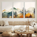 Abstract Watercolor Mountains and Trees Autumn Wall Art,