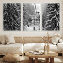 Winter Ski Lift Black and White Canvas Wall Art – Alpine