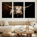 Texas Longhorn Wall Art | 3-Panel Large Texas Longhorn