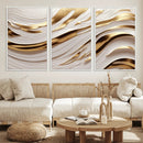 Gold and White Abstract Wave Canvas – Elegant Flowing Design