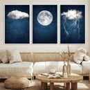 Dark Blue Cloud Art, 3 Piece Indigo Blue Wall Art, Aesthetic