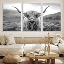 Black White Scottish Highland Cow Canvas Farm Wall Art by MyGreatCanvas | Canvas Wall Art Prints | Photo Prints & Wall Decor
