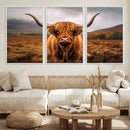 Highland Cow Longhorn Wall Art – Rustic Canvas Print, Framed