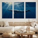 Whale under Ocean Wall Art Canvas Print