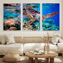 Underwater Coral Reef Sea Turtle Wall Art Canvas Print,
