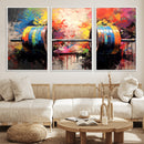 Weightlifting Barbell Art Triptych, Bold Abstract Fitness