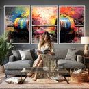 Weightlifting Barbell Art Triptych, Bold Abstract Fitness