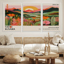 Framed Yayoi Kusama Print, Vibrant Floral Mountain Art