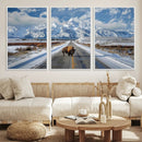 Bison Wall Art - Snowy Road Wall Art – Framed Mountain by MyGreatCanvas | Canvas Wall Art Prints | Photo Prints & Wall Decor