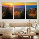 Golden Sunset Over Mountain Forest Canvas Wall Art Print -