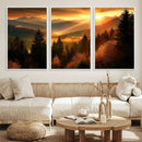 Golden Sunset Over Mountain Forest Canvas Wall Art Print -
