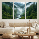 Mountain Forest River Canvas Wall Art Print - Serene Nature
