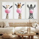 Bubblegum Animals Canvas Wall Art - Playful Giraffe and