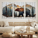 Rustic Grizzly 399 Bear and Mountain Wood Canvas Wall Art -