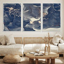Large Abstract Blue and Gold Canvas Wall Art Fluid Ink