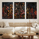 Dark Floral Canvas Wall Art - Moody Botanical Flower Print -