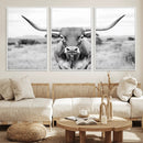 Highland Cow Wall Art Canvas Print – Black and White Western