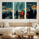 Urban Night Jazz Wall Art Canvas Print – Moody Rain-Soaked