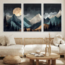 Moonlit Mountain Wall Art Canvas Print – Silhouetted Pines