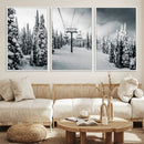 Snowy Pines Wall Art Canvas Print – Framed Ski Lift Winter