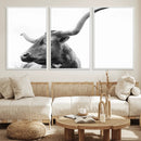 Longhorn Wall Art Canvas Print – Framed Monochrome Ranch Cow