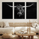 Texas Longhorn Wall Art Canvas Print – Framed Monochrome