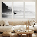 Surfer Beach Wall Art – Framed Black White Ocean Canvas by MyGreatCanvas | Canvas Wall Art Prints | Photo Prints & Wall Decor